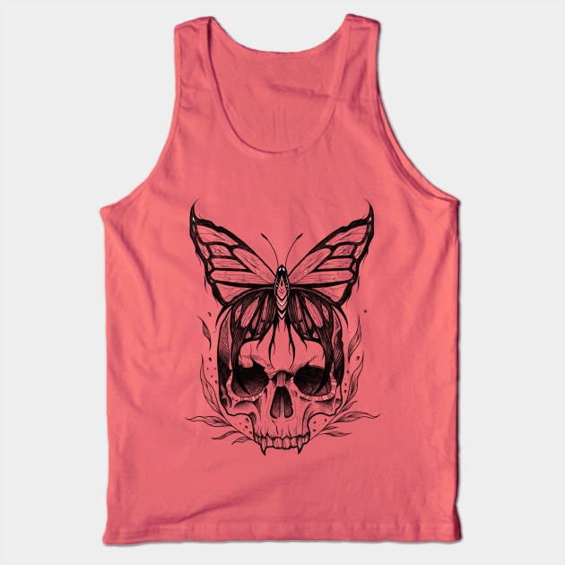 Skull and Butterfly (black version) Tank Top by Gmonster